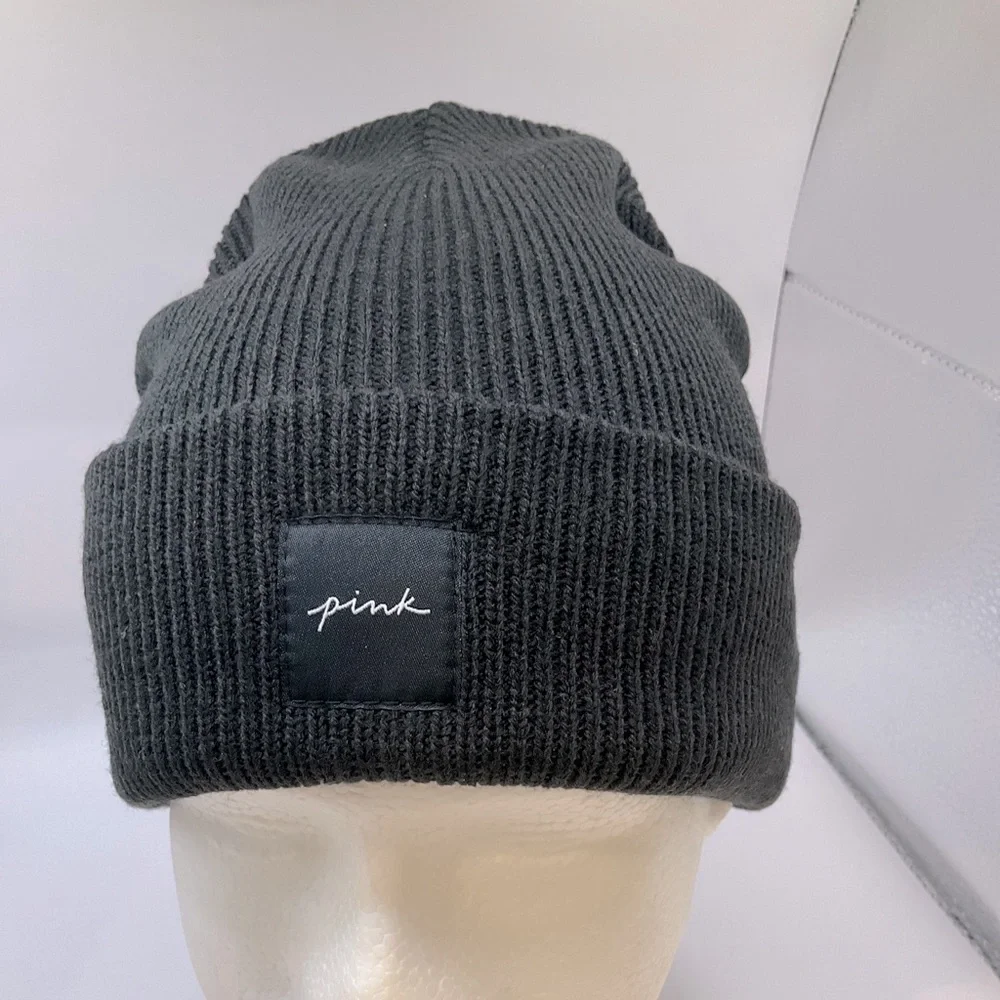 Victoria Secret Pink Black‎ Ribbed Beanie New In Package